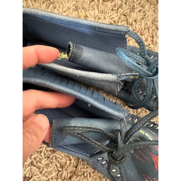 Endicott Johnson Womens Blue Leather Moccasins  embroidered 7.5 lace‎ up - Picture 5 of 8